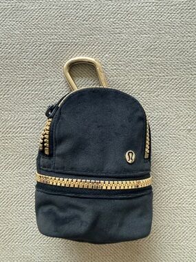 Lululemon Black Mini Backpack Keychain with Gold Hardware